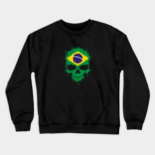 Chaotic Brazilian Flag Splatter Skull Crewneck Sweatshirt